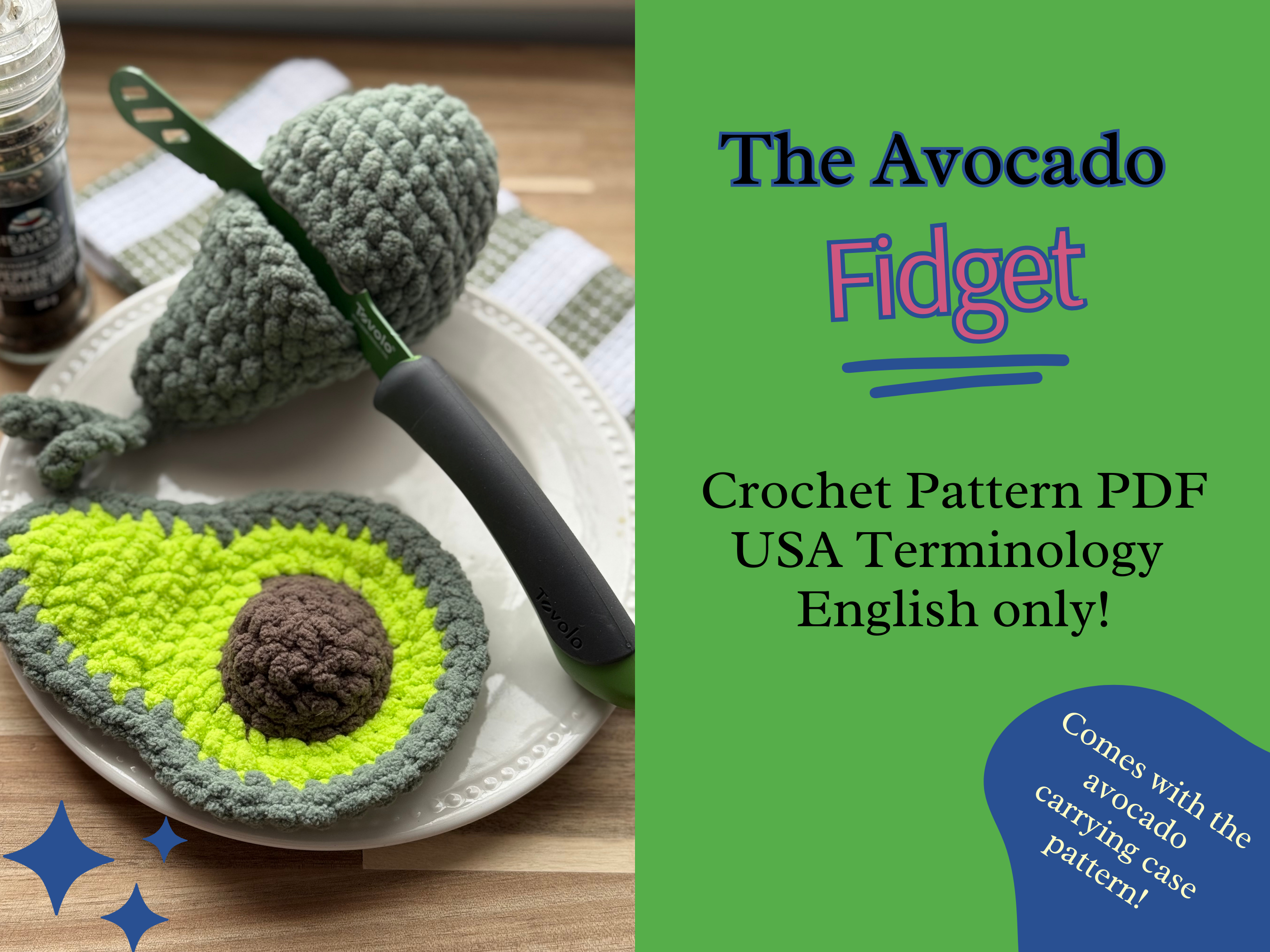 The Avocado Fidget Pattern with Carrying Case - Cute Crochet Fidget Pattern - Image 2